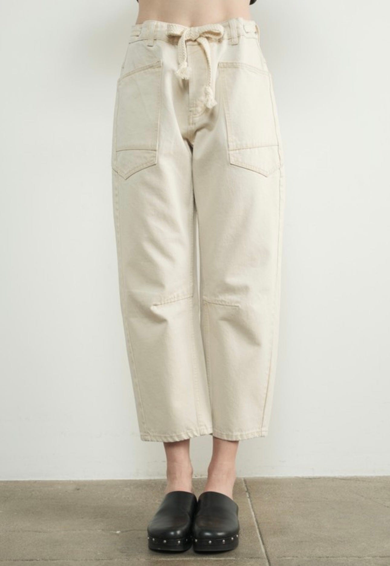 Ivory and Cocoa Washed Cow Print Barrel Jeans