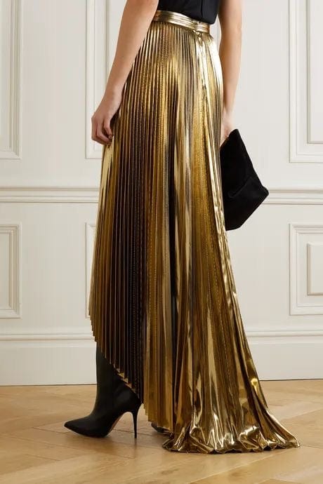 Pleated maxi skirt metallic Clearance