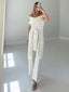 TheMellieShop Jumpsuits Ivory Belted Jumpsuit
