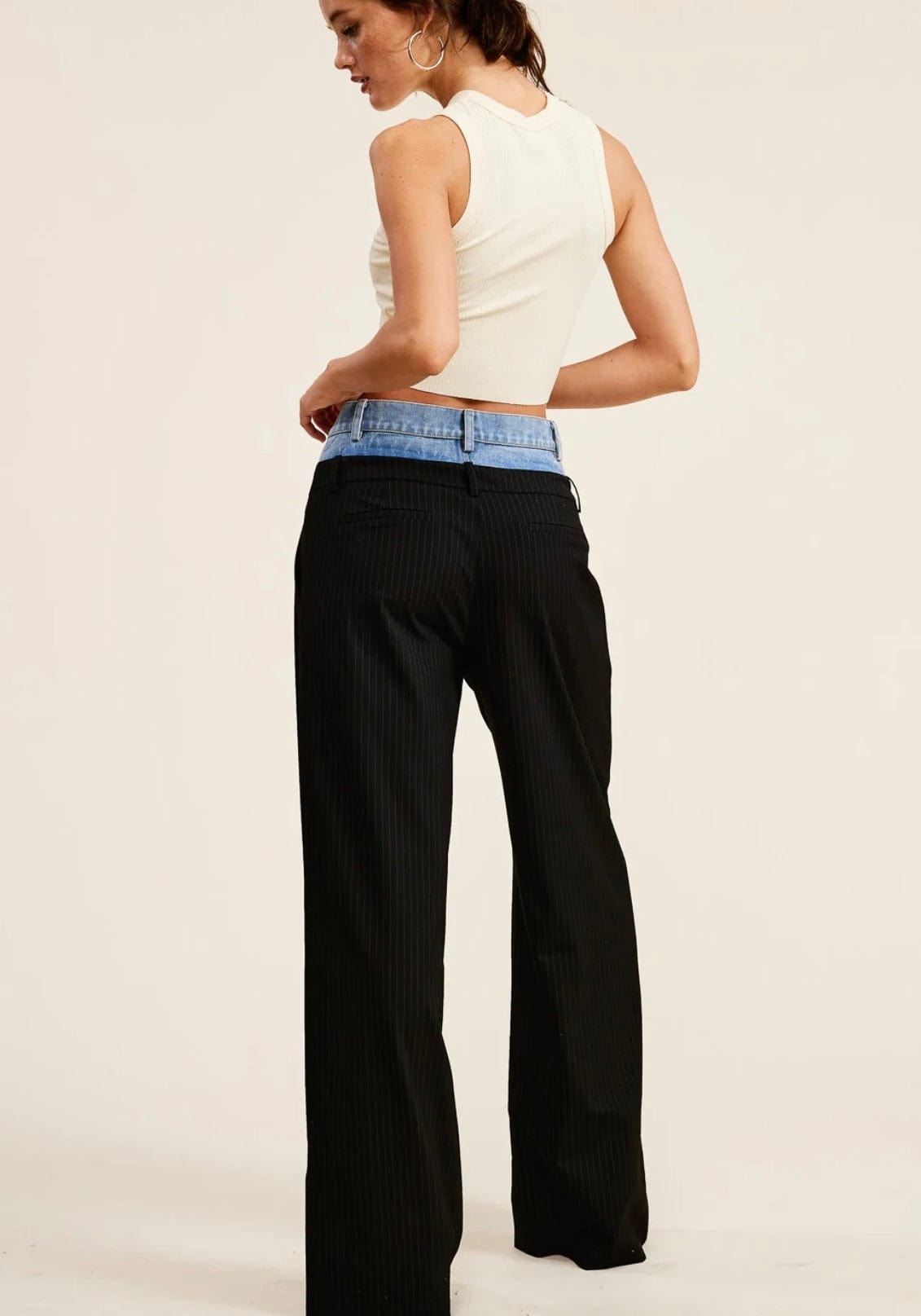 Double Waistband Trouser in Black