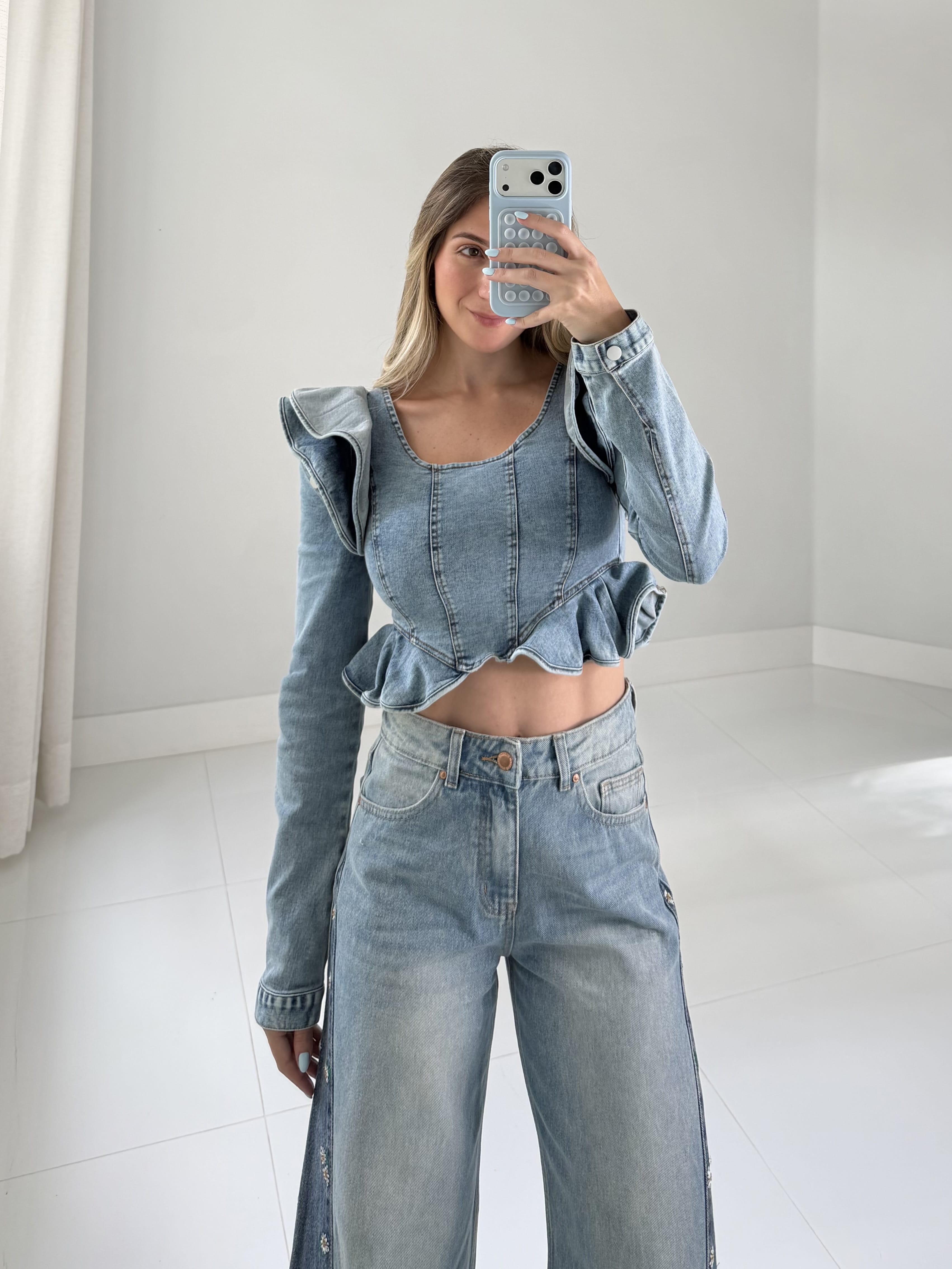 Ruffle Denim Top – TheMellieShop
