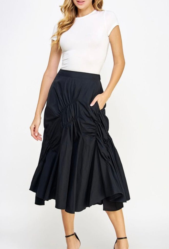 Dark Black Essentials Pleats Wrap Long Skirt // Pleated Skirt Mens / W –  Ofelya Boutique