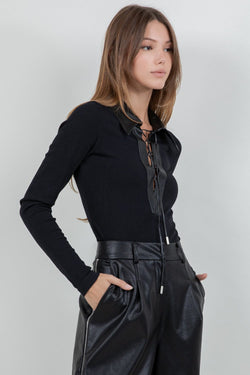 TheMellieShop Tops Collared Leather Top