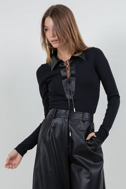 TheMellieShop Tops Collared Leather Top