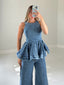 TheMellieShop Tops Denim Peplum Top