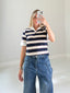 TheMellieShop Tops Navy Striped Polo
