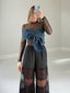 TheMellieShop Tops Noir Denim Bow Top